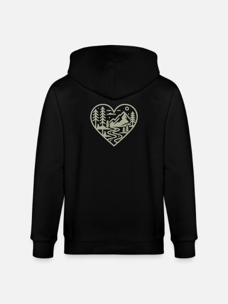 Heart Shape Landscape with Mountains & River - Stanley/Stella CULTIVATOR Unisex Organic Hooded Jacket - black