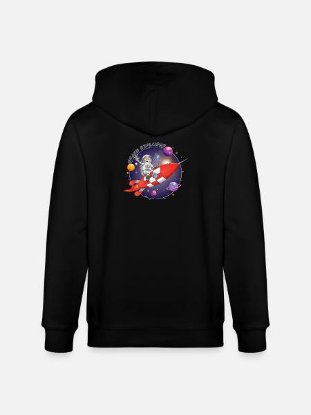 The astronaut and the red rocket in space - Stanley/Stella CULTIVATOR  Unisex Organic Hooded Jacket - black