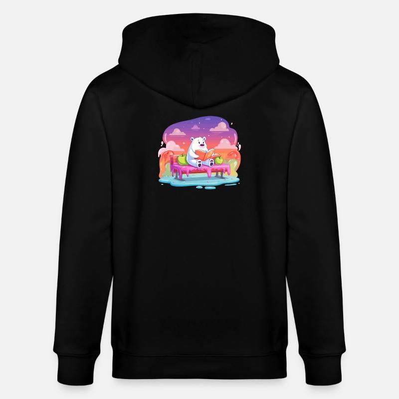 Lesender Eisbär im Farbtraum - Stanley/Stella Unisex Bio-Kapuzenjacke CULTIVATOR  - Schwarz