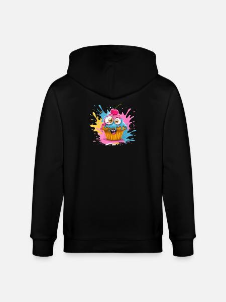Bunter Cupcake mit Glubschaugen - Stanley/Stella Unisex Bio-Kapuzenjacke CULTIVATOR  - Schwarz