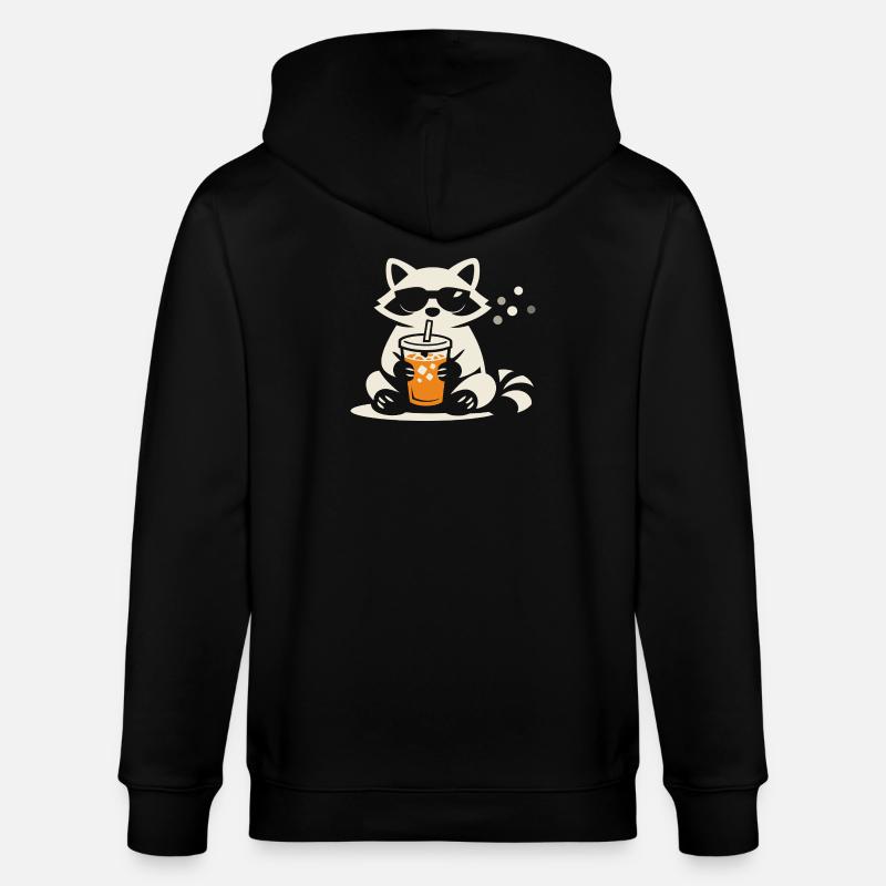 Waschbär Eiskaffee Lustig Geschenk Sommer - Stanley/Stella Unisex Bio-Kapuzenjacke CULTIVATOR - Schwarz