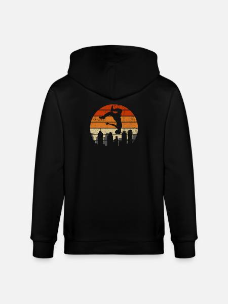 Sunset Acrobat Over City Skyline - Stanley/Stella CULTIVATOR  Unisex Organic Hooded Jacket - black