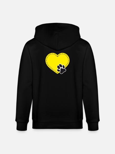 Customizable yellow heart with dog paw - Stanley/Stella CULTIVATOR  Unisex Organic Hooded Jacket - black