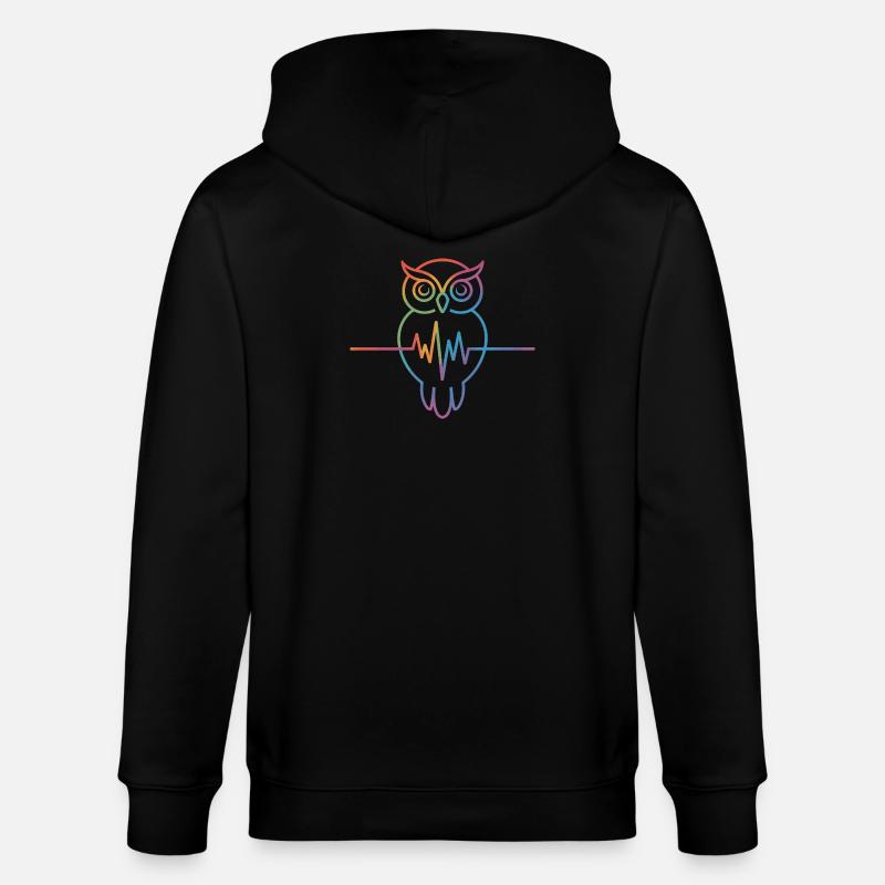 Regenbogen Eule Herzschlag Design - Stanley/Stella Unisex Bio-Kapuzenjacke CULTIVATOR  - Schwarz