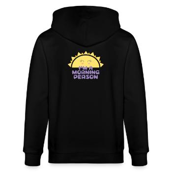Fröhliche Sonne mit der Inschrift Ich bin ein Morgenmensch - Stanley/Stella Unisex Bio-Kapuzenjacke CULTIVATOR  - Schwarz - Hinten - Anna (173cm)