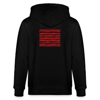 Marinière rot, design und zeitgenöss -Kook Art - Stanley/Stella Unisex Bio-Kapuzenjacke CULTIVATOR  - Schwarz - Hinten - Anna (173cm)