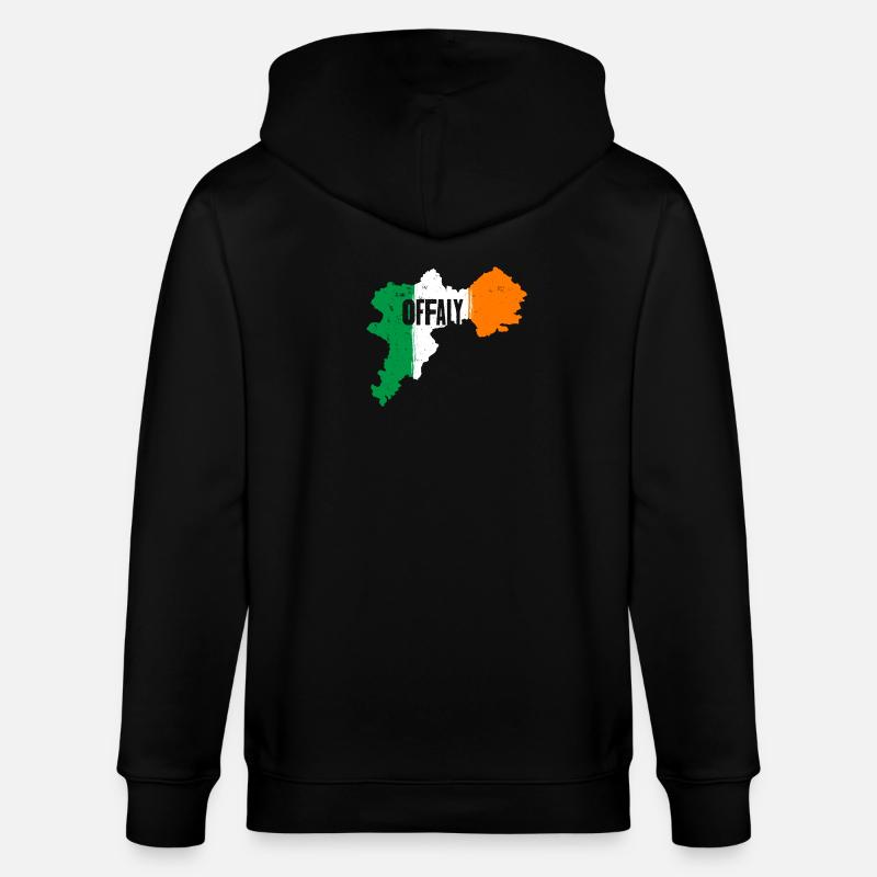 | du comté d’Offaly Irlande Contour de la carte du drapeau - Veste à capuche bio CULTIVATOR Stanley/Stella Unisexe - noir