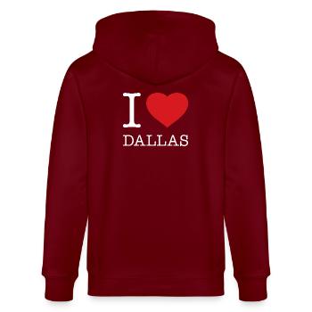 I LOVE DALLAS - Stanley/Stella Unisex Bio-Kapuzenjacke CULTIVATOR  - Burgunderrot - Hinten - Anna (173cm)