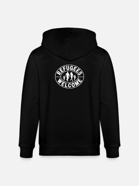 Refugees Welcome - Antifascist Merch - Stanley/Stella CULTIVATOR Unisex Organic Hooded Jacket - black