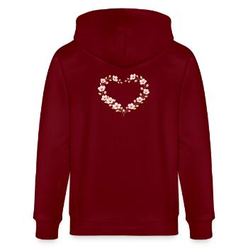 Motif printanier du cœur des cerisiers en fleurs - Veste à capuche bio CULTIVATOR Stanley/Stella Unisexe - bordeaux - Dos - Anna (173cm)