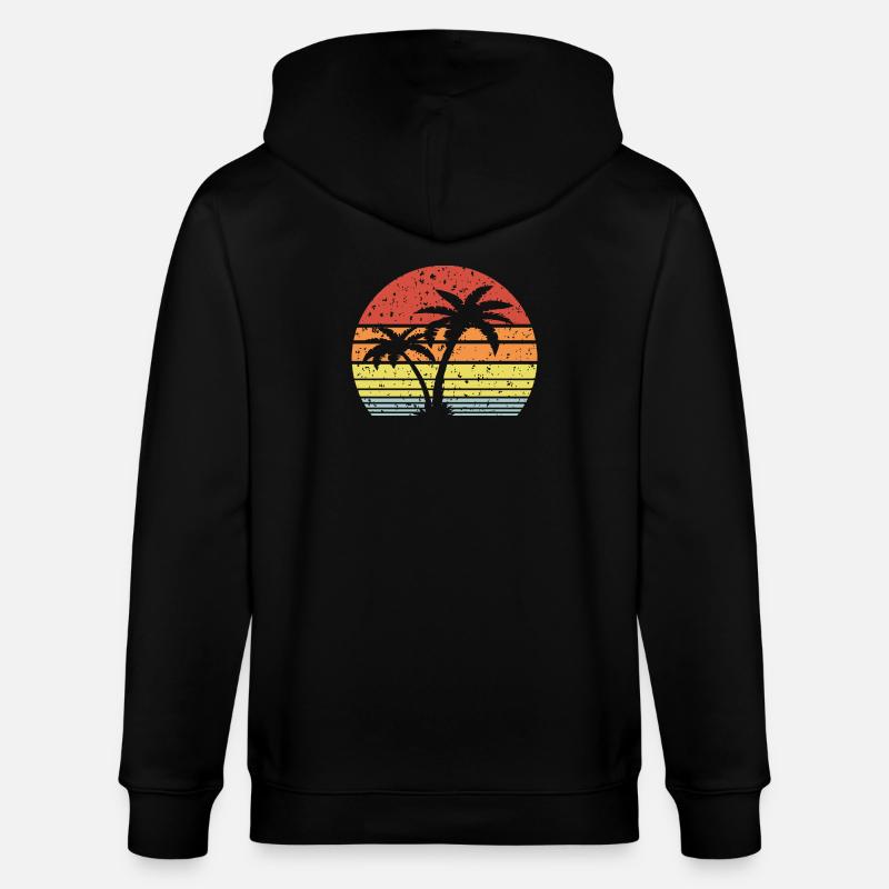 Palm Tree Retro Sun - Stanley/Stella CULTIVATOR  Unisex Organic Hooded Jacket - black