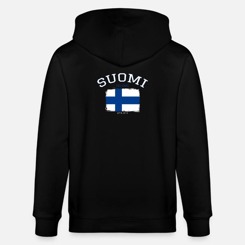 Finland flag with Helsinki reference - Stanley/Stella CULTIVATOR Unisex Organic Hooded Jacket - black