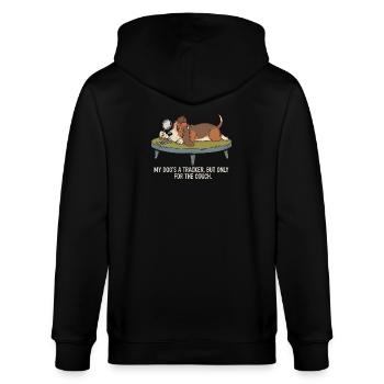 Mein Hund ist ein Spürhund, aber nur für die Couch - Stanley/Stella Unisex Bio-Kapuzenjacke CULTIVATOR  - Schwarz - Hinten - Anna (173cm)