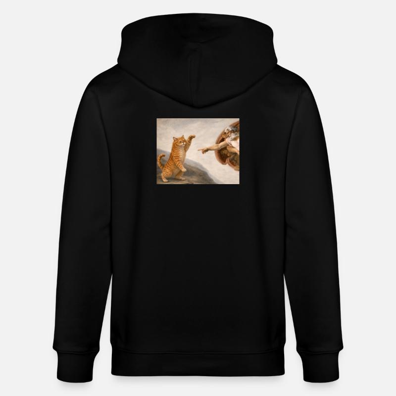 Mème de création du Dieu Chat parodie drôle de Michel-Ange - Veste à capuche bio CULTIVATOR Stanley/Stella Unisexe - noir