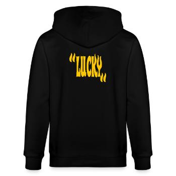 Glücklich - Stanley/Stella Unisex Bio-Kapuzenjacke CULTIVATOR  - Schwarz - Hinten - Anna (173cm)