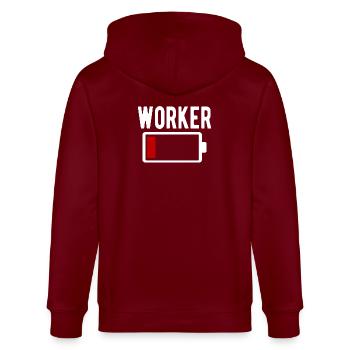 Ouvrier Ouvrier Batterie faible, drôle - Veste à capuche bio CULTIVATOR Stanley/Stella Unisexe - bordeaux - Dos - Anna (173cm)