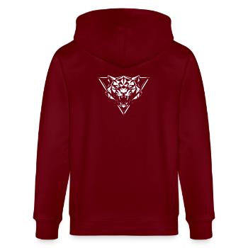 Geometrischer Wolfkopf Facetten - Stanley/Stella Unisex Bio-Kapuzenjacke CULTIVATOR  - Burgunderrot - Hinten - Anna (173cm)
