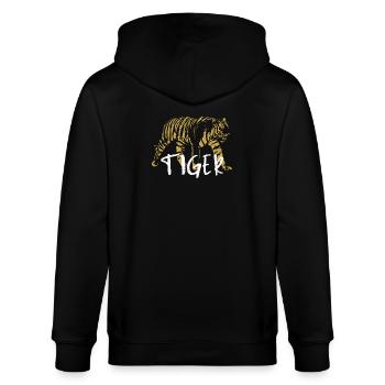 Wilder Tiger, Altmodisch, Abbildung - Stanley/Stella Unisex Bio-Kapuzenjacke CULTIVATOR  - Schwarz - Hinten - Anna (173cm)