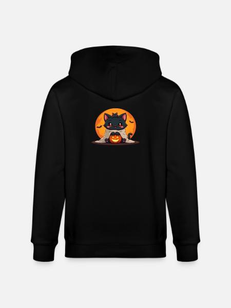 Halloween Cat with Halloween Pumpkin - Stanley/Stella CULTIVATOR Unisex Organic Hooded Jacket - black