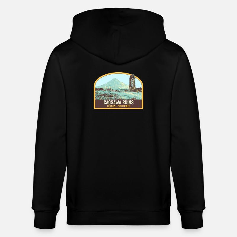 Ruinen von Cagsawa, Vulkan Mayon, Philippinen - Stanley/Stella Unisex Bio-Kapuzenjacke CULTIVATOR  - Schwarz