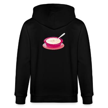 Milchreis in knalligem Teller – Süßes Genussmotiv - Stanley/Stella Unisex Bio-Kapuzenjacke CULTIVATOR  - Schwarz - Hinten - Anna (173cm)