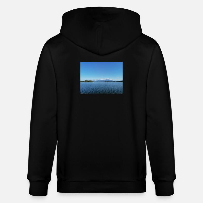 Blauer Bergsee und Bergpanorama - Stanley/Stella Unisex Bio-Kapuzenjacke CULTIVATOR  - Schwarz