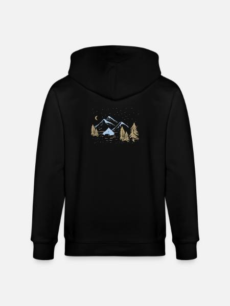 Night Mountain Camping Scene - Stanley/Stella CULTIVATOR Unisex Organic Hooded Jacket - black