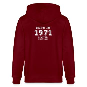 1971, Geburtsjahr, geboren 1971 - Stanley/Stella Unisex Bio-Kapuzenjacke CULTIVATOR  - Burgunderrot - Hinten - Anna (173cm)