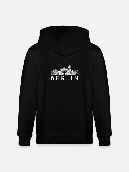 Berlin skyline in white - Stanley/Stella CULTIVATOR Unisex Organic Hooded Jacket - black