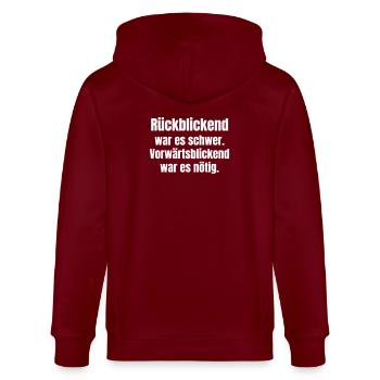 Difficult in retrospect, necessary forward - Stanley/Stella CULTIVATOR  Unisex Organic Hooded Jacket - burgundy - Back - Anna (173cm)