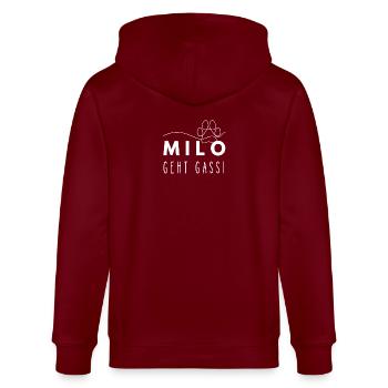 Milo geht Gassi Namensshirt Hundepfote Hundeleine - Stanley/Stella Unisex Bio-Kapuzenjacke CULTIVATOR  - Burgunderrot - Hinten - Anna (173cm)