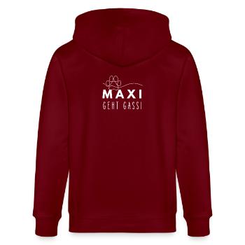 Maxi geht Gassi Hundenamen Hundepfote Hundeleine - Stanley/Stella Unisex Bio-Kapuzenjacke CULTIVATOR  - Burgunderrot - Hinten - Anna (173cm)