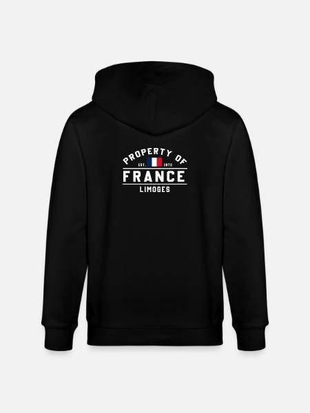 Property of France Limoges Est 1872 - Stanley/Stella CULTIVATOR Unisex Organic Hooded Jacket - black