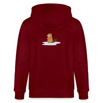 Frecher Biber in Pfütze / Beaver in Puddle - Stanley/Stella Unisex Bio-Kapuzenjacke CULTIVATOR  - Burgunderrot - Hinten - Anna (173cm)