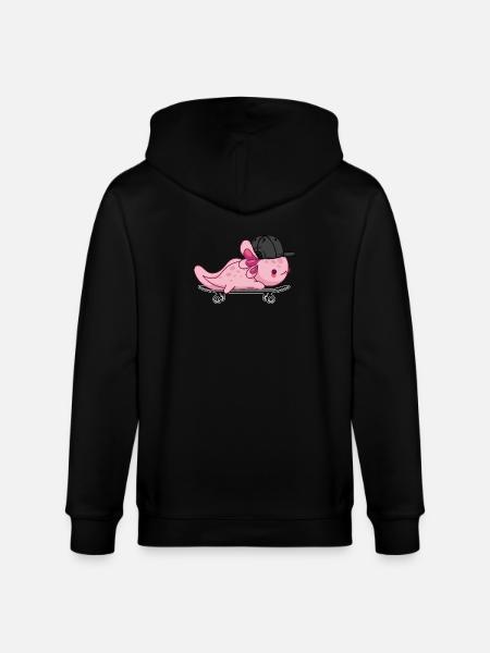 Cool Axolotl Skateboarding - Kawaii Style - Stanley/Stella CULTIVATOR  Unisex Organic Hooded Jacket - black