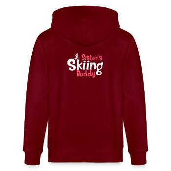 Lustige Skiliebhaber-Grafik für Schwestern - Stanley/Stella Unisex Bio-Kapuzenjacke CULTIVATOR  - Burgunderrot - Hinten - Anna (173cm)