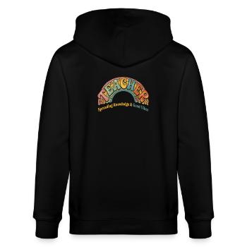 Lachen, Wissen & Gute Vibes - Stanley/Stella Unisex Bio-Kapuzenjacke CULTIVATOR  - Schwarz - Hinten - Anna (173cm)