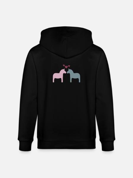 Dala hästpar hjärtan älskar alla hjärtans dag Skandi - Ekologisk luvjacka CULTIVATOR unisex från Stanley/Stella - svart