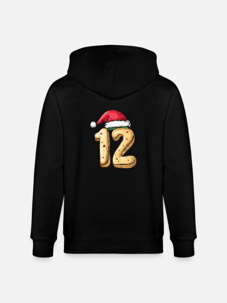12 Number Christmas Biscuit - Stanley/Stella CULTIVATOR Unisex Organic Hooded Jacket - black