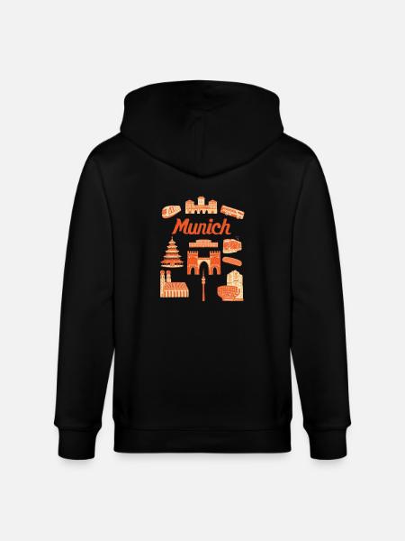 Munich Sights Illustration - Stanley/Stella CULTIVATOR  Unisex Organic Hooded Jacket - black