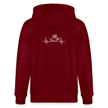 Sommerferien Palmen – Heartbeat Line - Stanley/Stella Unisex Bio-Kapuzenjacke CULTIVATOR  - Burgunderrot - Hinten - Anna (173cm)