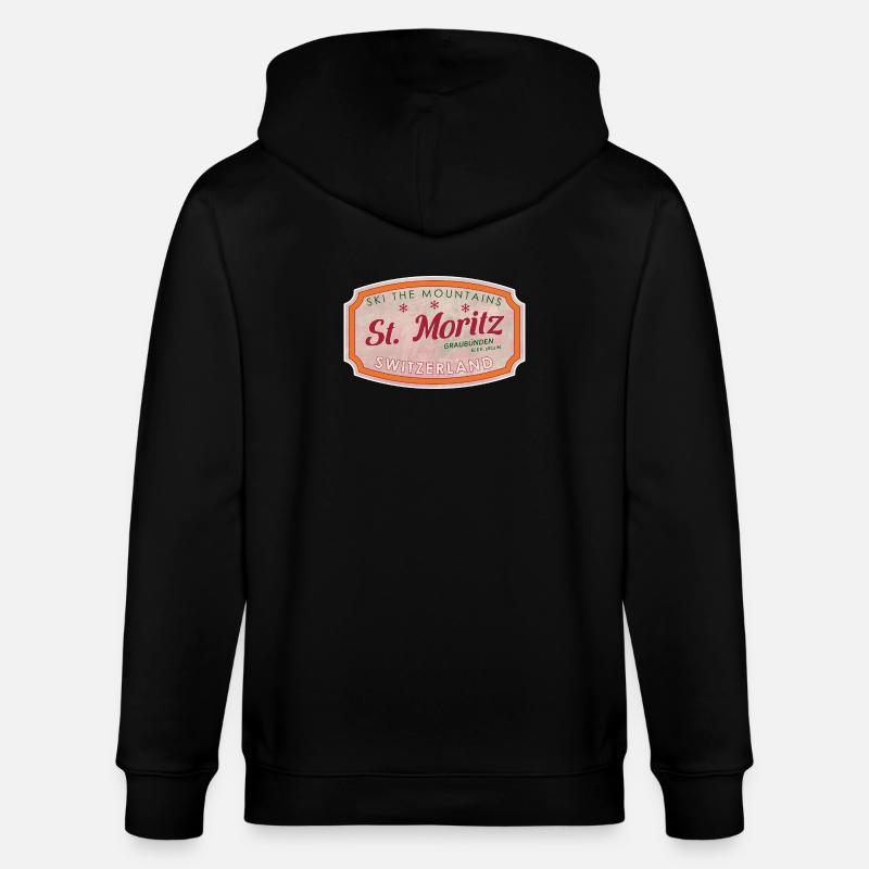 St Moritz Mountain Ski Label - Stanley/Stella CULTIVATOR  Unisex Organic Hooded Jacket - black