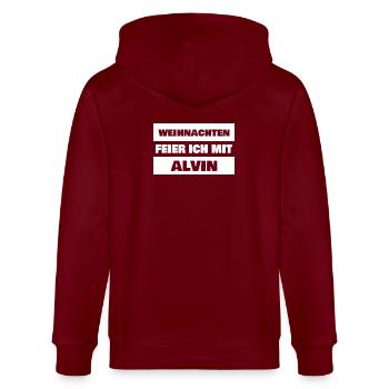 Spruch Alvin - Stanley/Stella Unisex Bio-Kapuzenjacke CULTIVATOR  - Burgunderrot - Hinten - Anna (173cm)