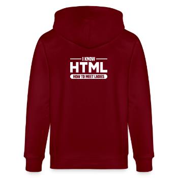 HTML Humor Code Programmierer Spruch - Stanley/Stella Unisex Bio-Kapuzenjacke CULTIVATOR  - Burgunderrot - Hinten - Anna (173cm)