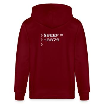 BEEF 8-bit Code Nerd Pixel Terminal Rétro - Veste à capuche bio CULTIVATOR Stanley/Stella Unisexe - bordeaux - Dos - Anna (173cm)