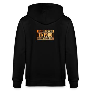 45e anniversaire Edition Limitée - ꝏ Approvisionnement 11/1980 - Veste à capuche bio CULTIVATOR Stanley/Stella Unisexe - noir - Dos - Anna (173cm)