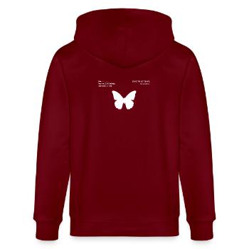 Schmetterling - Stanley/Stella Unisex Bio-Kapuzenjacke CULTIVATOR  - Burgunderrot - Hinten - Anna (173cm)