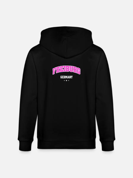 Freiburg Pink Logo Lettering - Stanley/Stella CULTIVATOR Unisex Organic Hooded Jacket - black