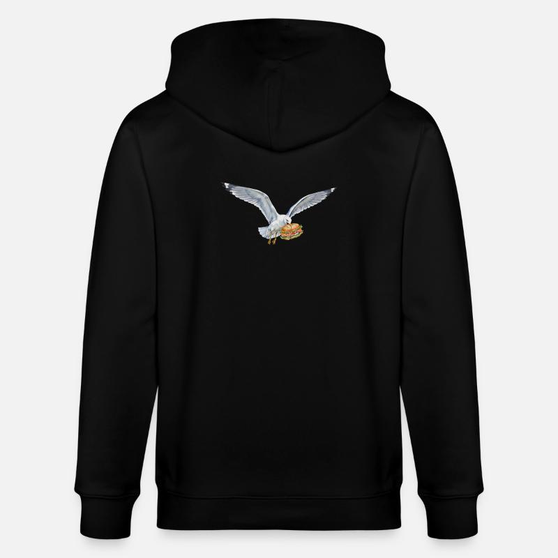 Funny Seagull Steals Fish Rolls Beach - Stanley/Stella CULTIVATOR Unisex Organic Hooded Jacket - black