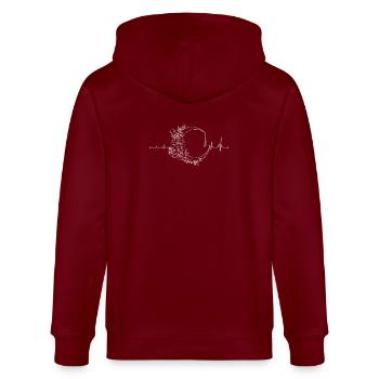 Florales Herzschlag-Emblem - Stanley/Stella Unisex Bio-Kapuzenjacke CULTIVATOR  - Burgunderrot - Hinten - Anna (173cm)